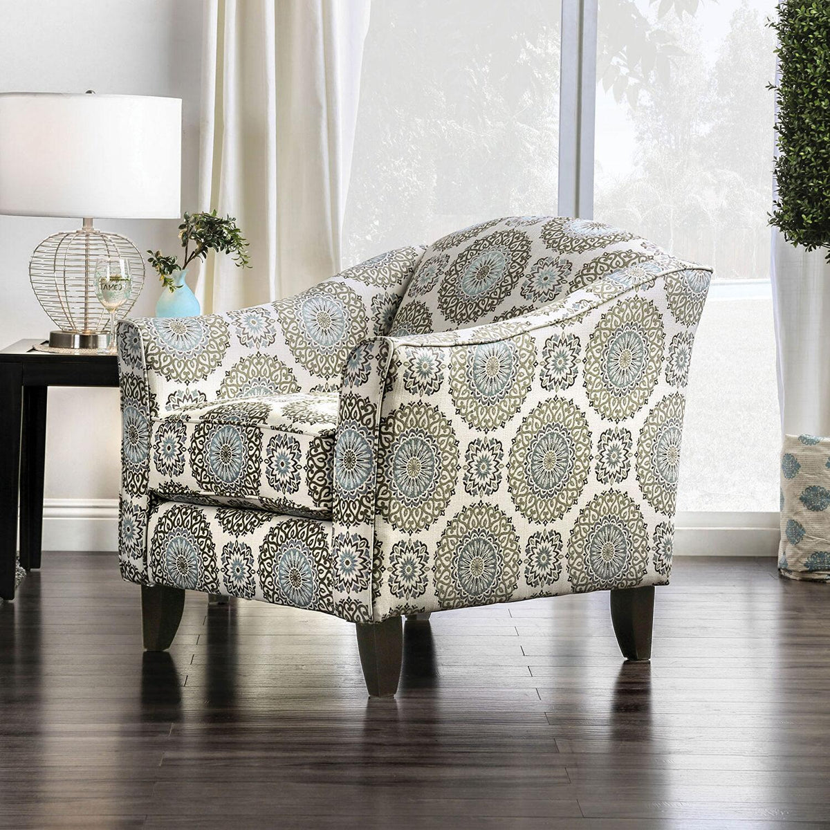 Blue Gray Fabric Living Room Set 5pcs W5818