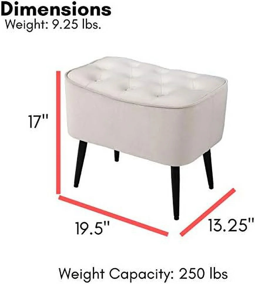 Tufted Curve Tan Velvet Ottoman Foot Stool with Steel Legs N392