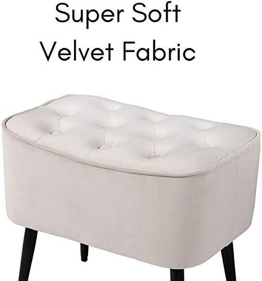Tufted Curve Tan Velvet Ottoman Foot Stool with Steel Legs N392