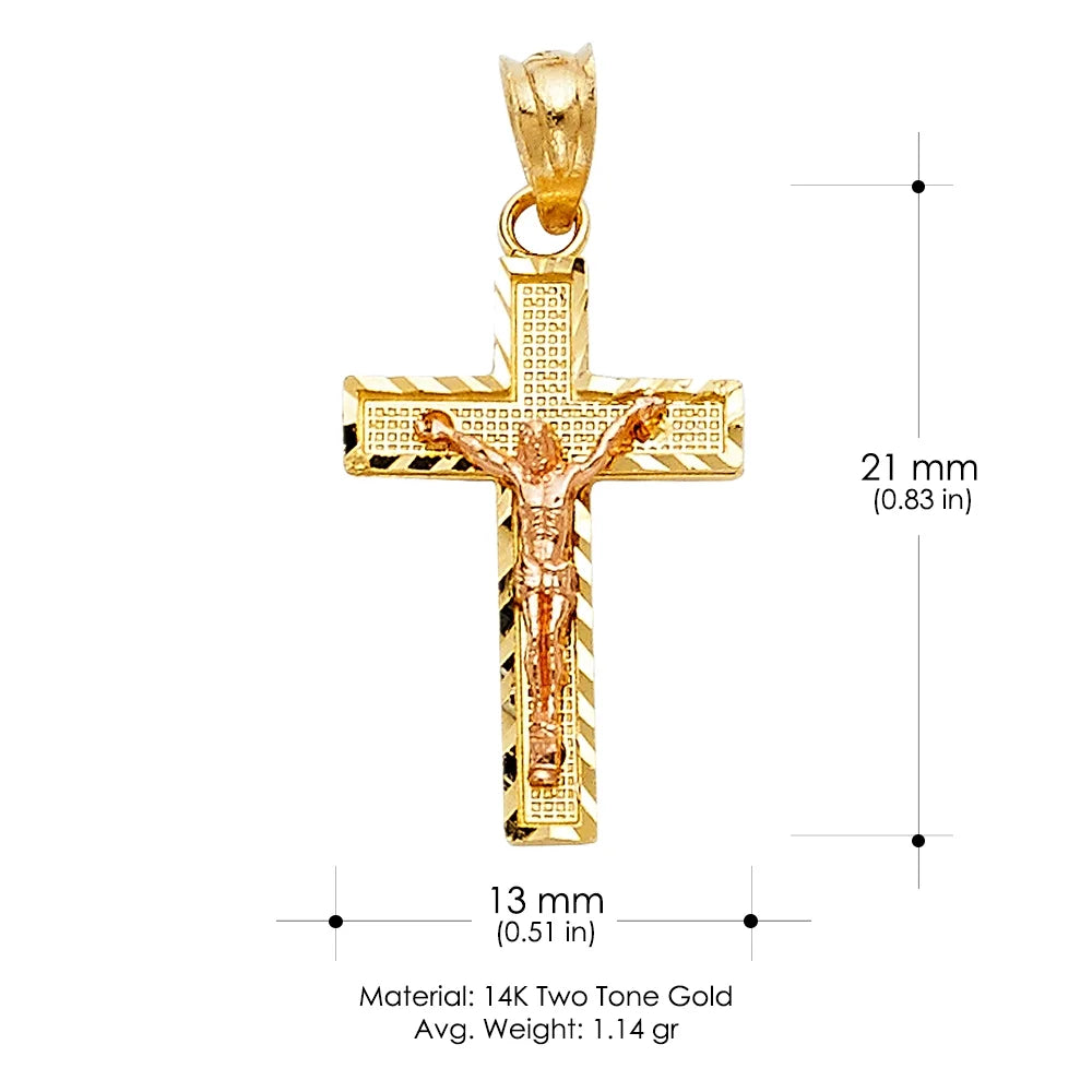 14K Two Tone Gold Jesus Crucifix Cross Pendant F60979