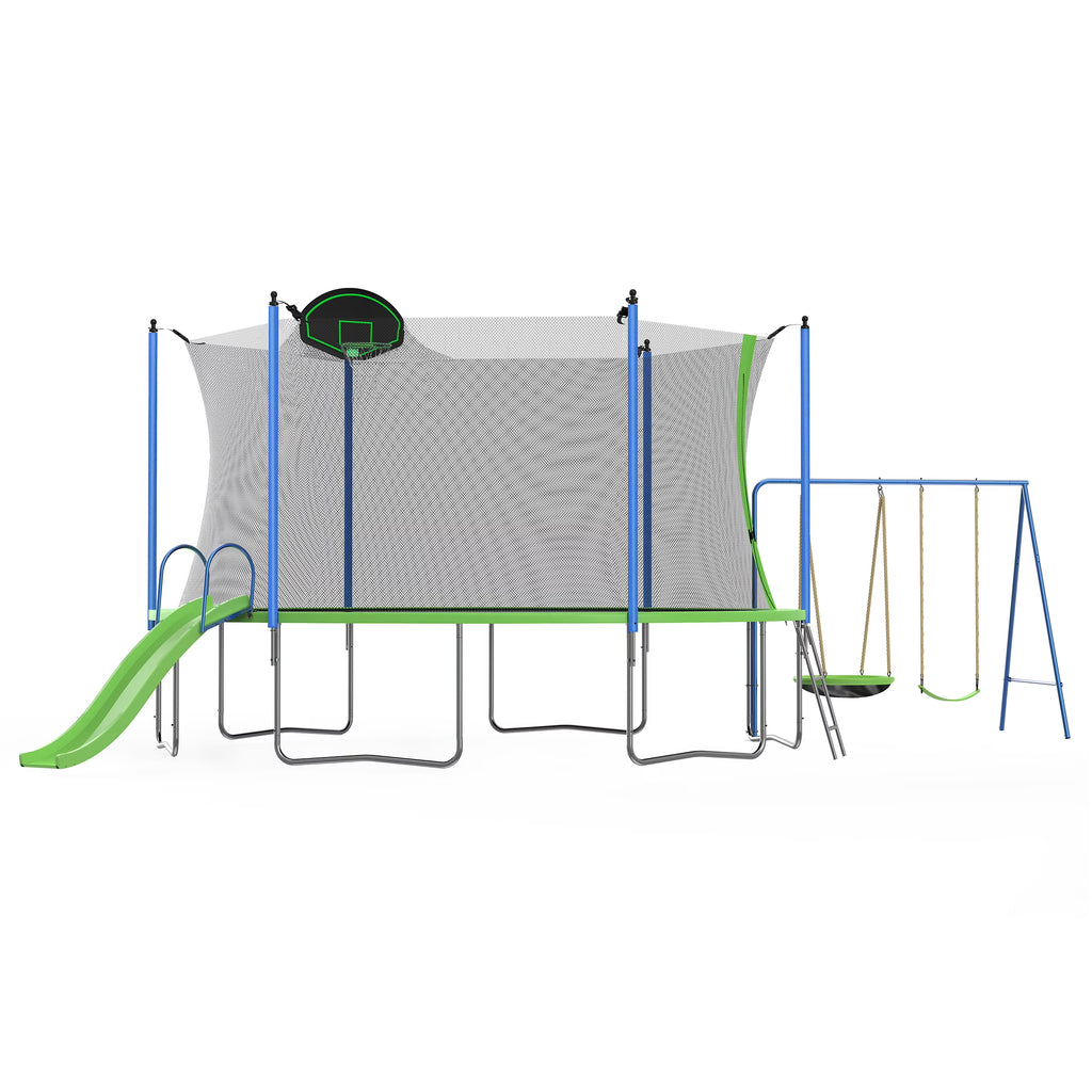 12FT Trampoline with Slide, Swings, Basketball Hoop, Ladder, Net F59779