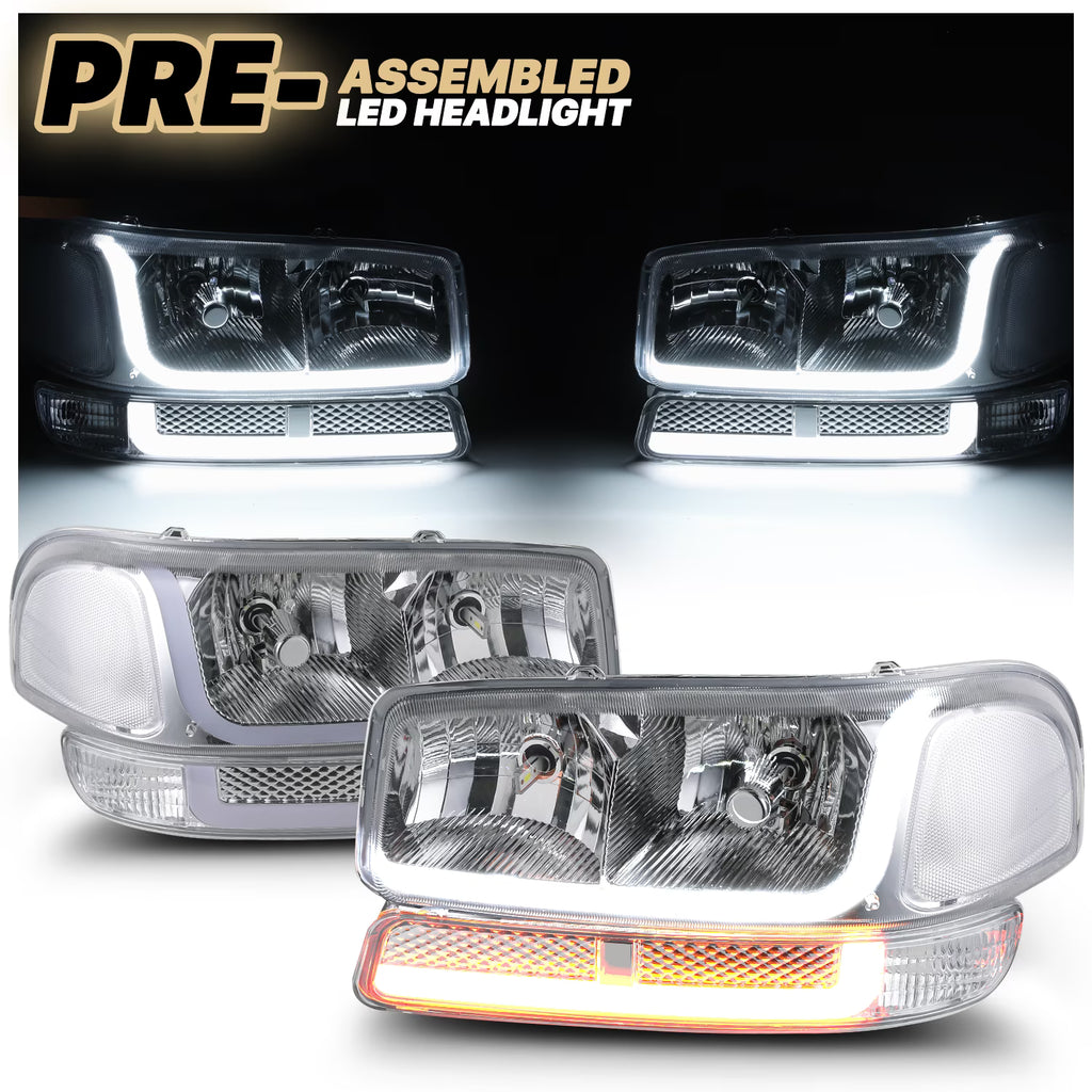 Switchback LED Tube DRL Headlights Assembly with 2 Pairs Pre-Assembled LED Bulbs N792349