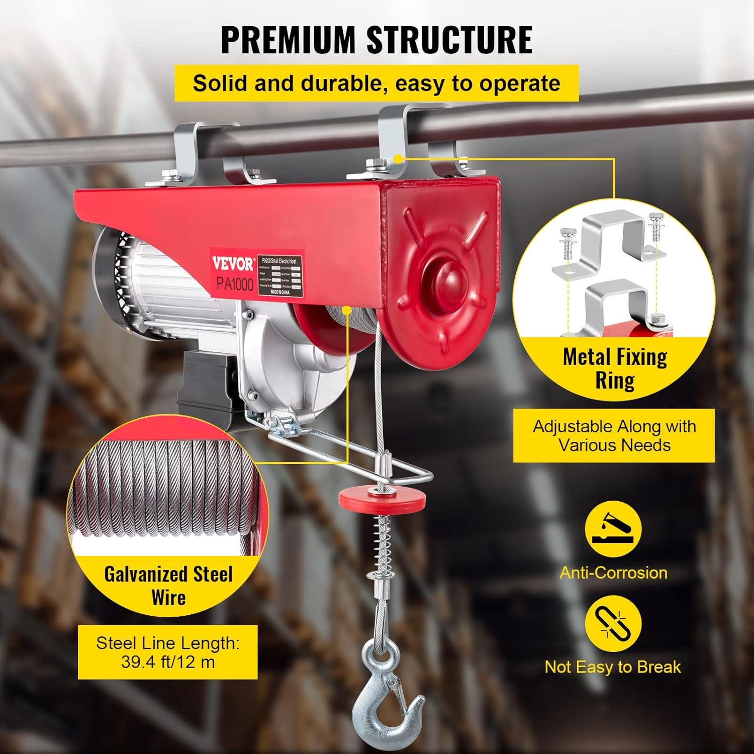 2200 lb Electric Hoist with Remote Control, 110V Red Y649421