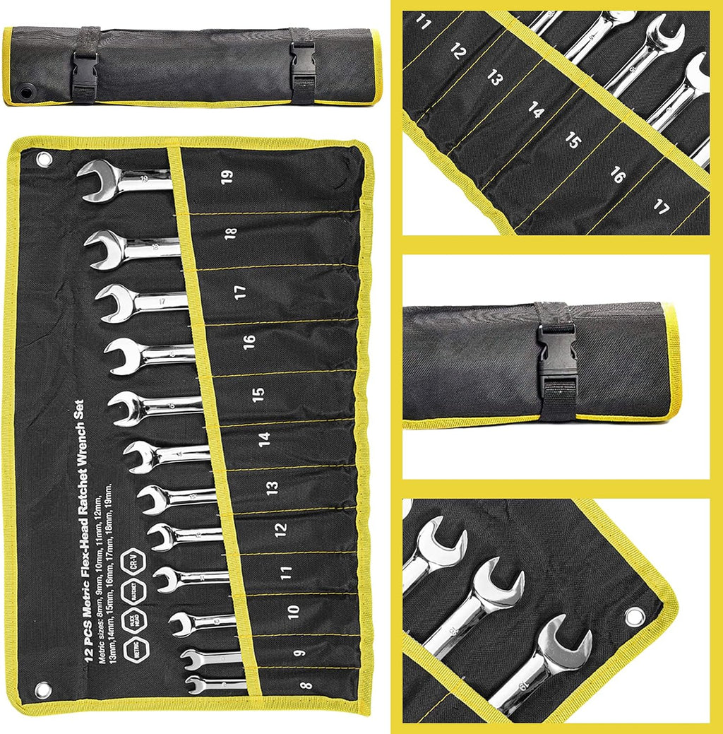 12-Piece Reversible Ratchet Combination Wrench Set, Metric, 8mm-19mm Chrome Vanadium Steel G432967