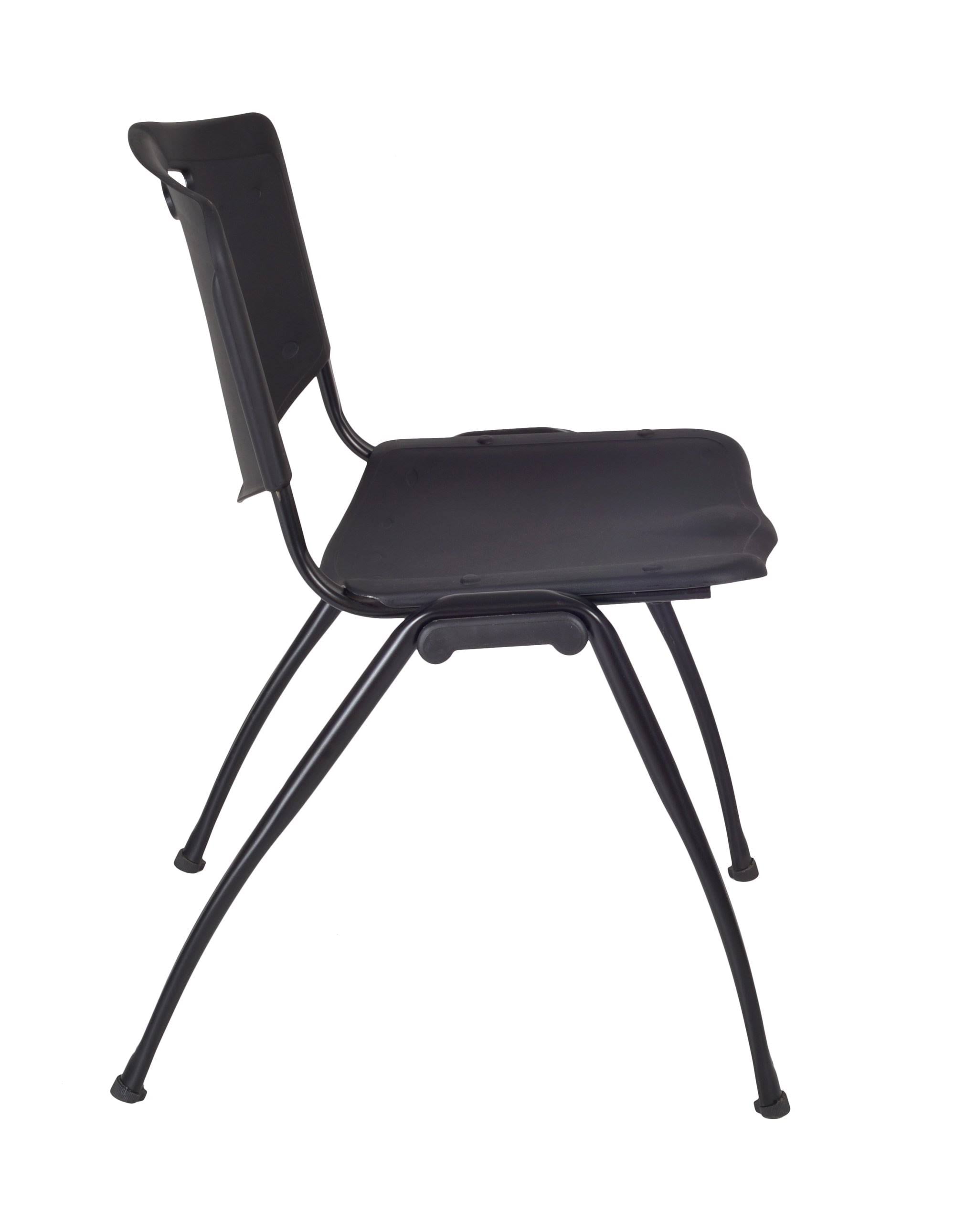 Cherry Round Breakroom Table with 4 Black Stack Chairs J828280