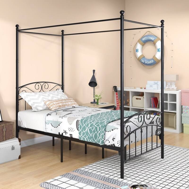 Black Twin Size Canopy Bed Frame R334