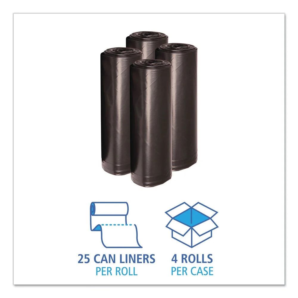 60 gal. 1.2 mil Recycled Low-Density Polyethylene Can Liners - Black (100/Carton) G7704