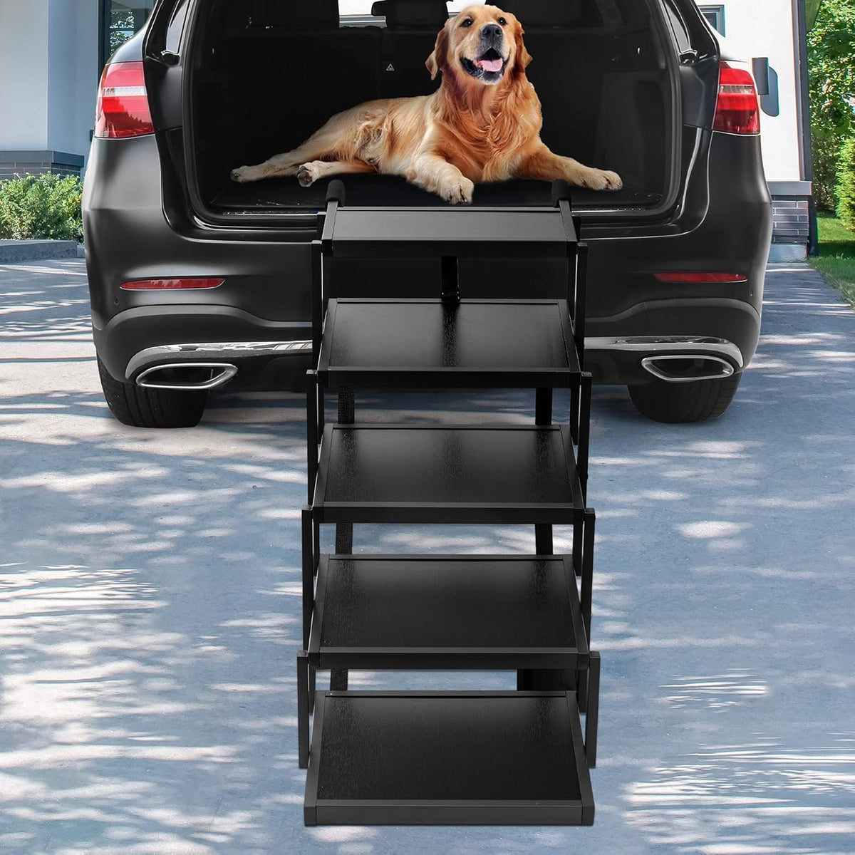 Foldable Aluminum 5 Step Dog Stairs with Nonslip Surface, Pack of 2 J418