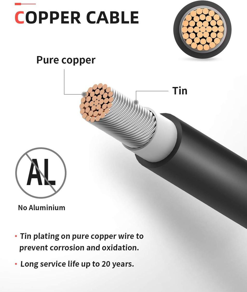 50 Feet 10AWG Solar Extension Cable with Female and Male Connector, Red and Black F4907