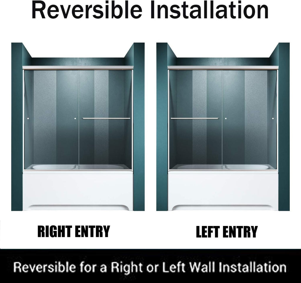 Bypass Sliding Bathtub Shower Door, Double Sliding Tub Shower Door, 58 1/2'' - 60'' W x 62'' H, 1/4'' Clear Glass, Chrome Finish R834071