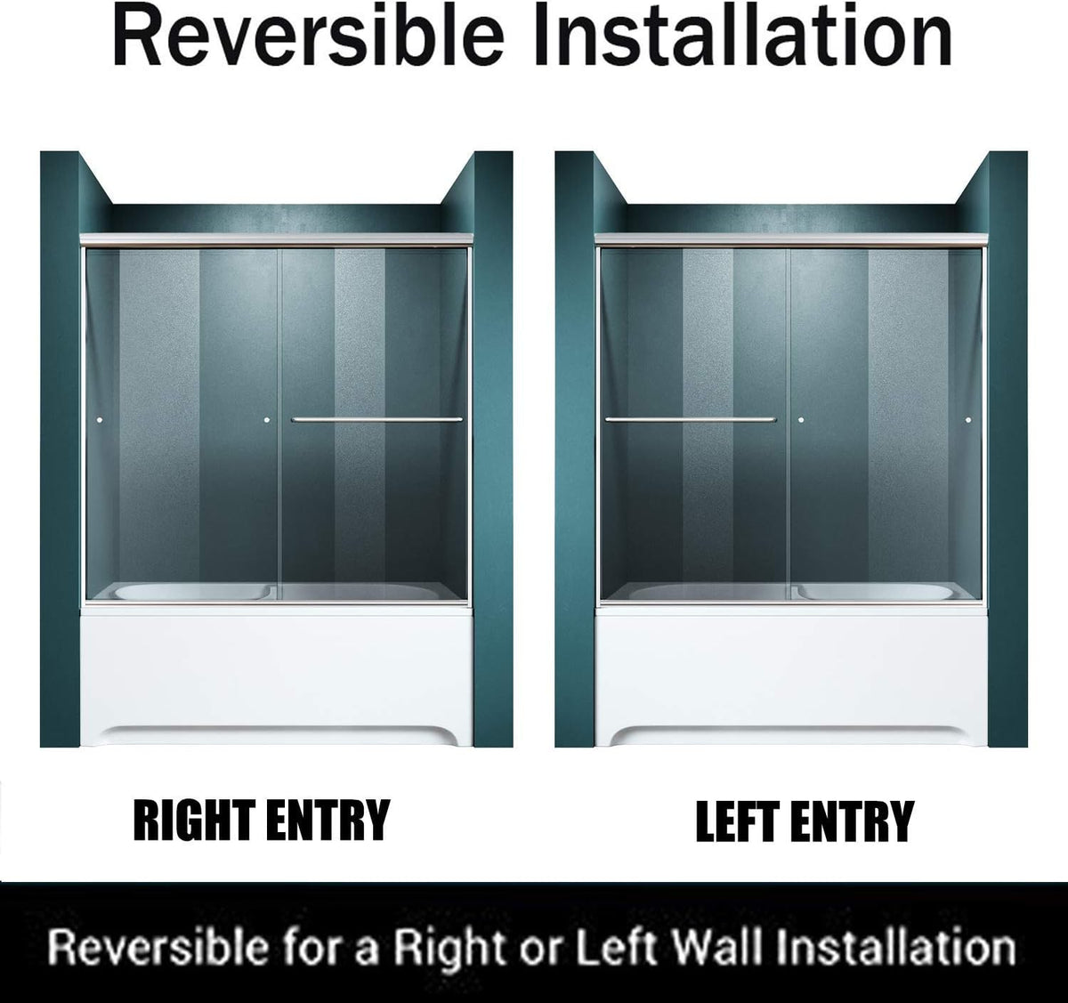 Bypass Sliding Bathtub Shower Door, Double Sliding Tub Shower Door, 58 1/2'' - 60'' W x 62'' H, 1/4'' Clear Glass, Chrome Finish R834071