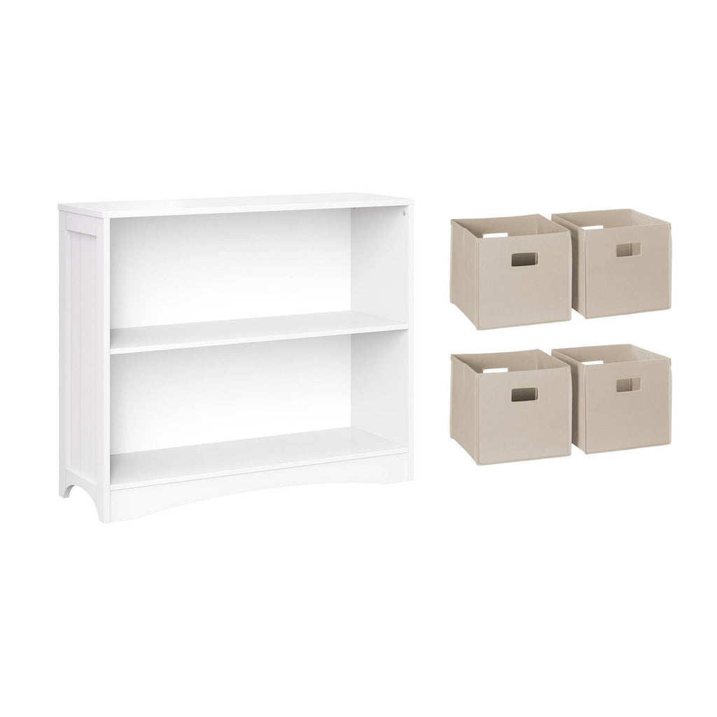 5pc Kids Bookcase Set with 4 Bins White/Beige Y743