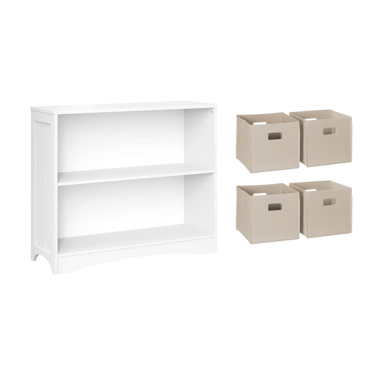 5pc Kids Bookcase Set with 4 Bins White/Beige Y743