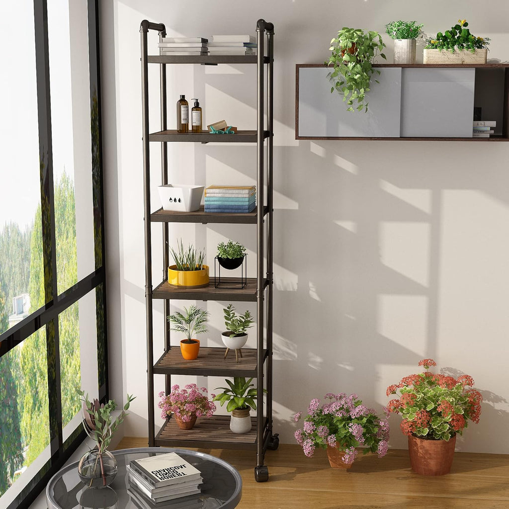 6-Tier Rolling Storage Cart with Metal Frames, Rustic Brown H831363