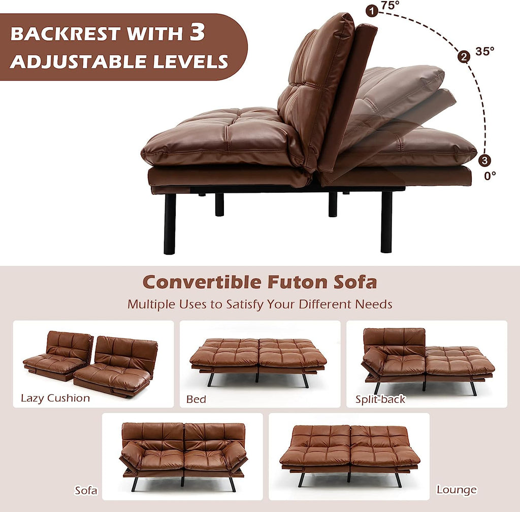 Brown Memory Foam Futon Sofa Bed with Adjustable Backrest I240668