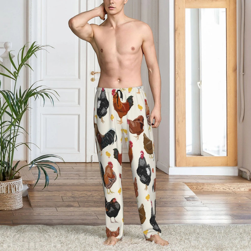 Men's Roosters And Chickens Pajama Pants with Drawstring and Pockets H565
