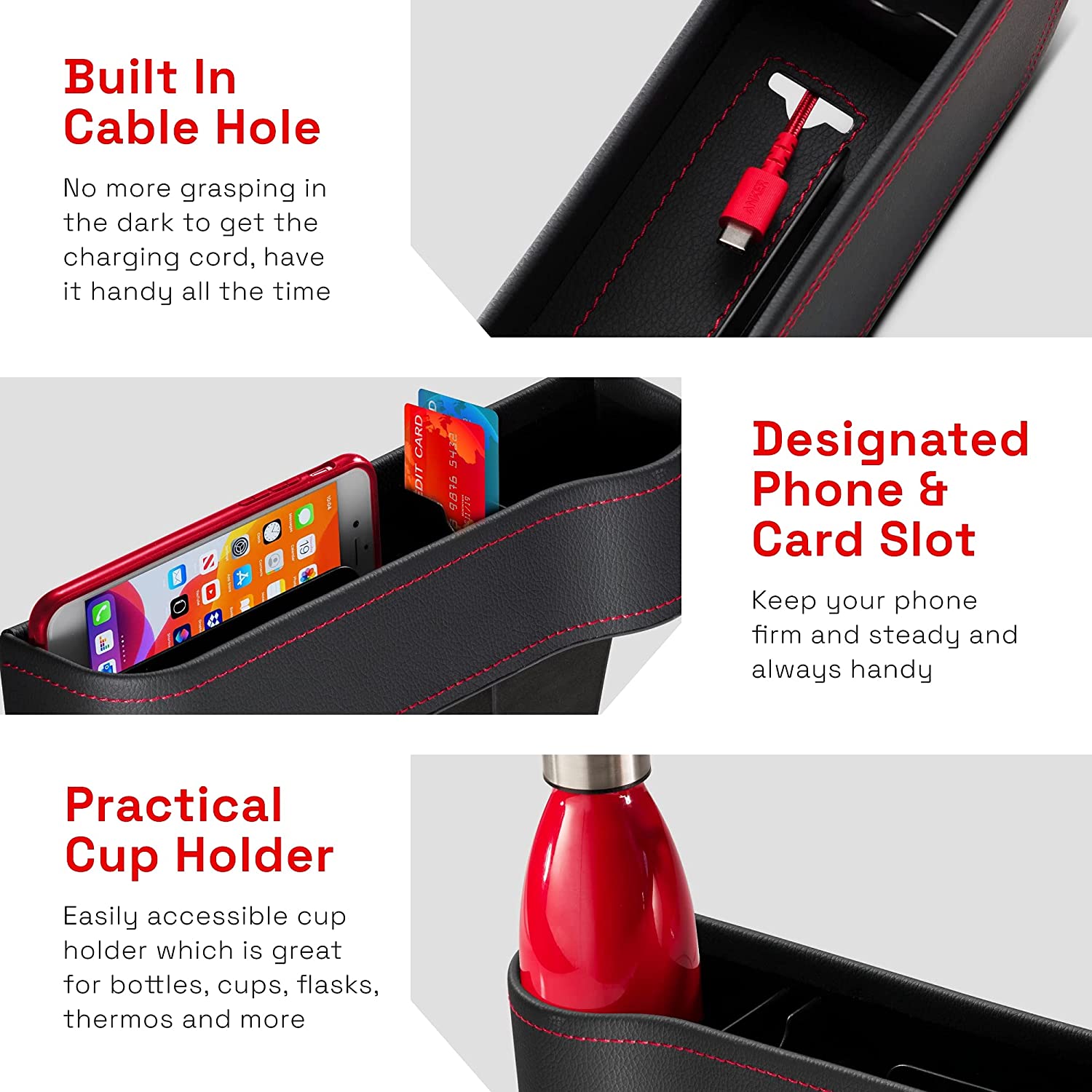 2 Pack Car Seat Gap Filler Organizer with Cup Holder F404549