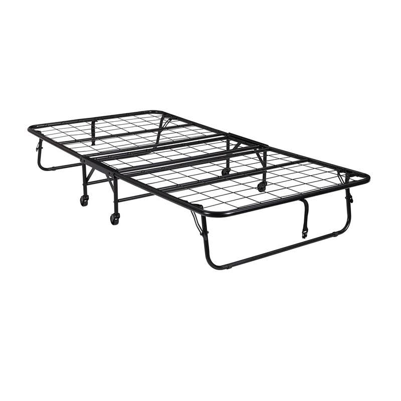 Twin Size Folding Guest Bed with Metal Frame and 5 inch Mattress in Black V5438