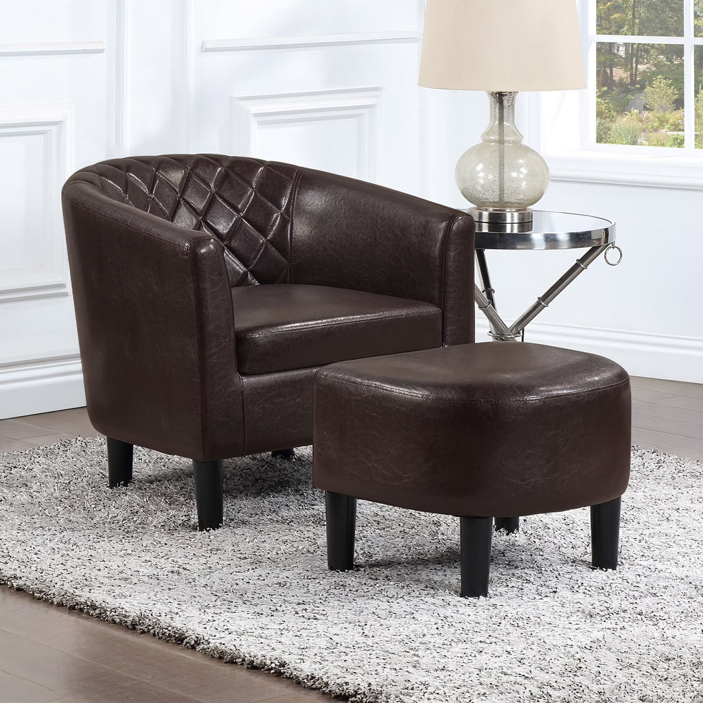 Espresso Faux Leather Accent Chair with Ottoman C106