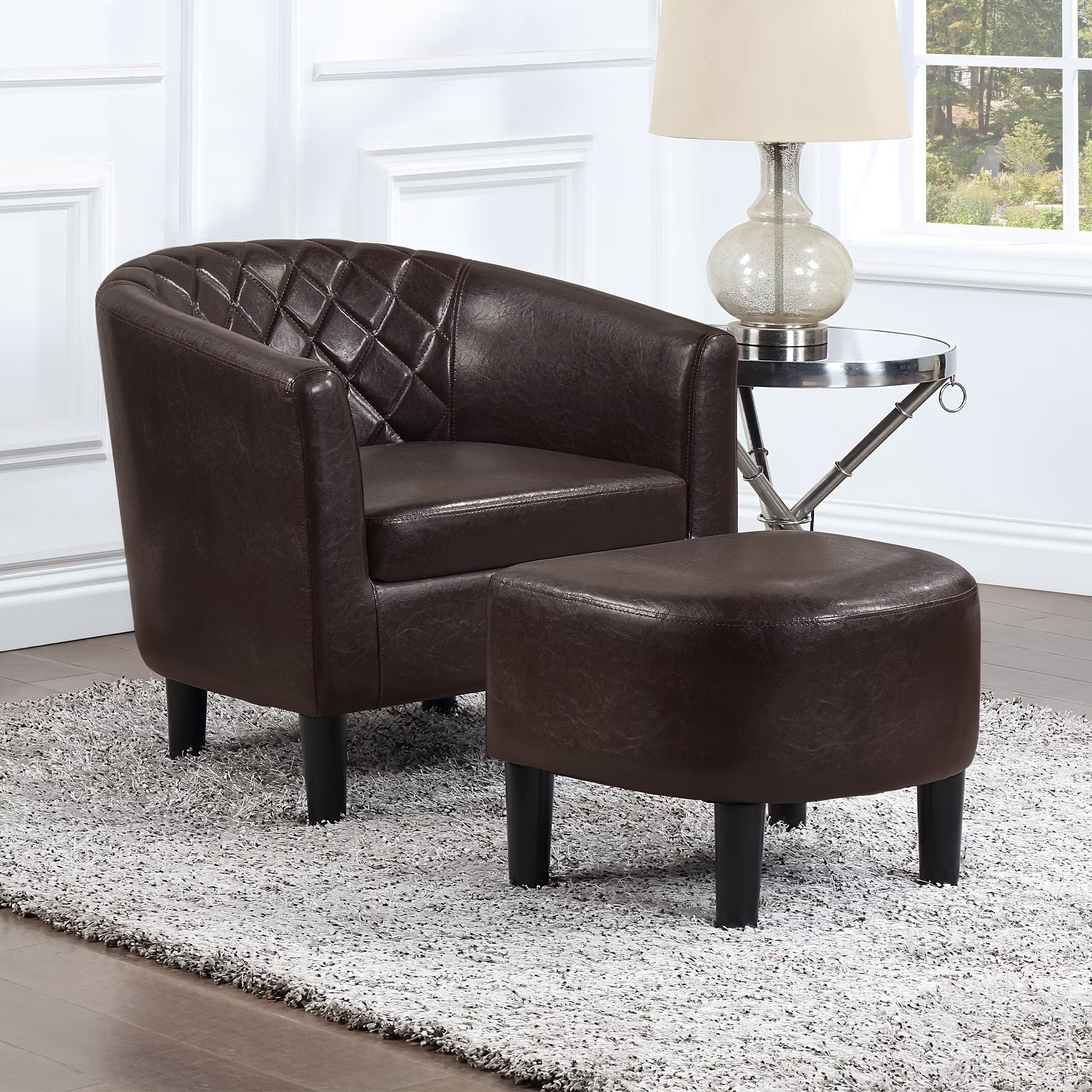 Espresso Faux Leather Accent Chair with Ottoman C106