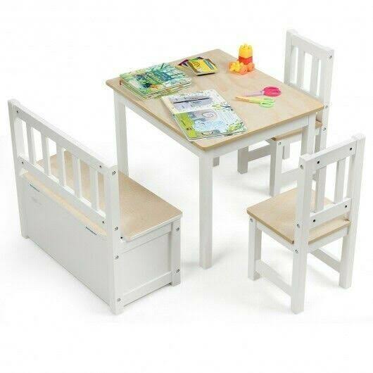 4 Pcs Kids Wood Table Chairs Set Gray C87155