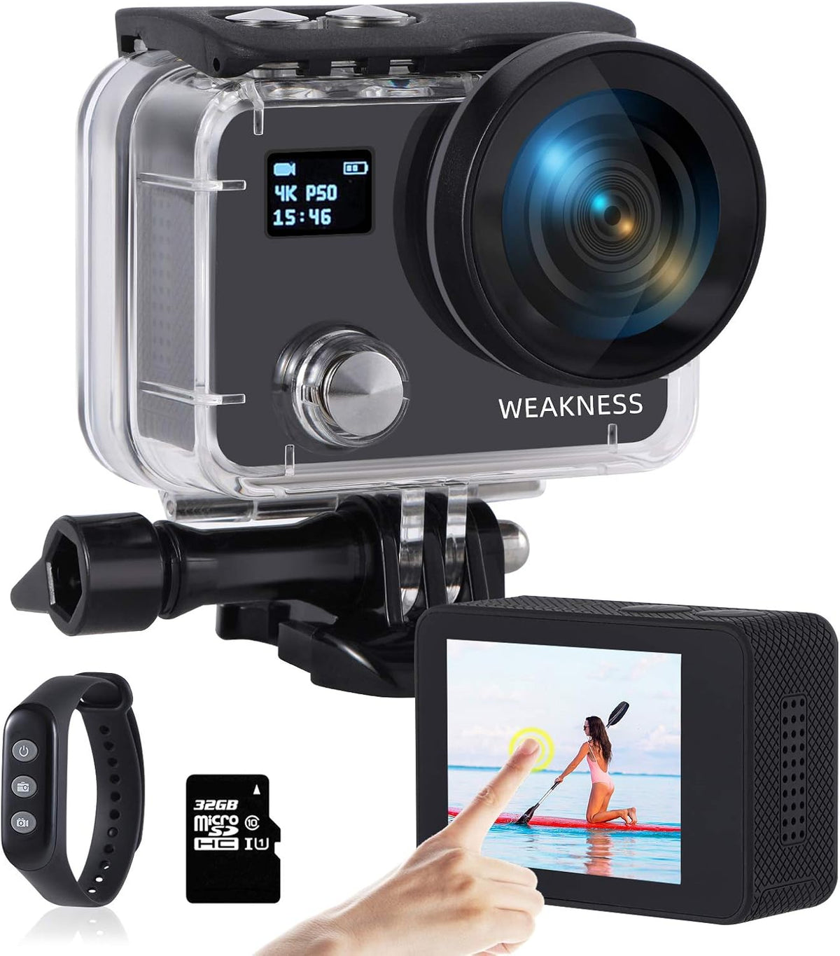 Black 4K 50FPS 24MP Waterproof Action Camera with 32GB Micro SD Card, Pack of 2 H179
