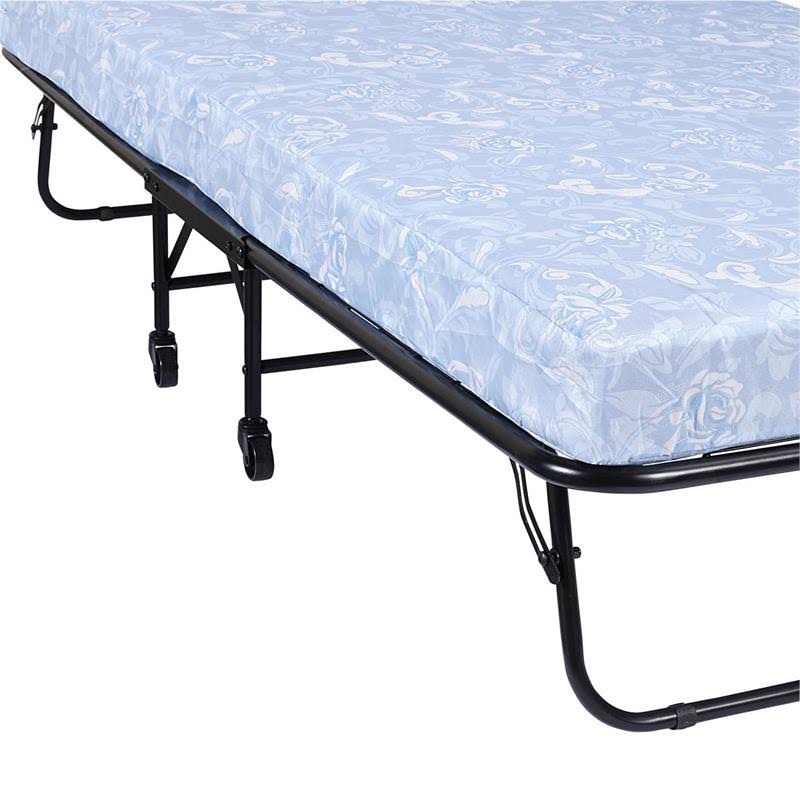 Twin Size Folding Guest Bed with Metal Frame and 5 inch Mattress in Black V5438