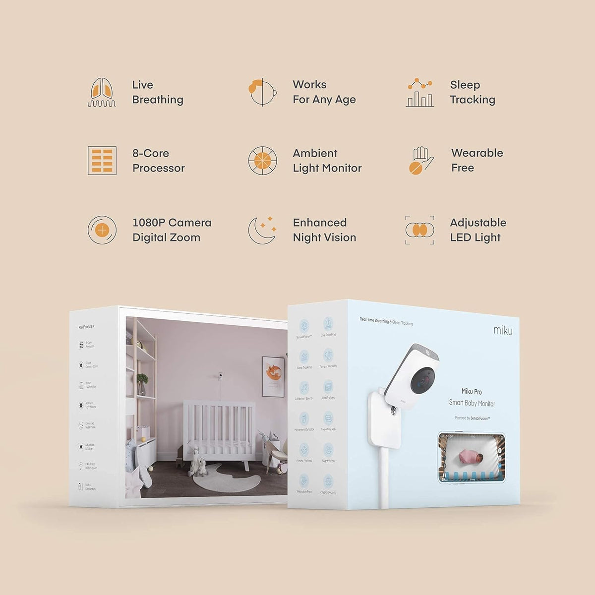 Contact-Free Breathing & Sleep Tracking Monitor with HD Video, Night Vision, Two-Way Talk R371