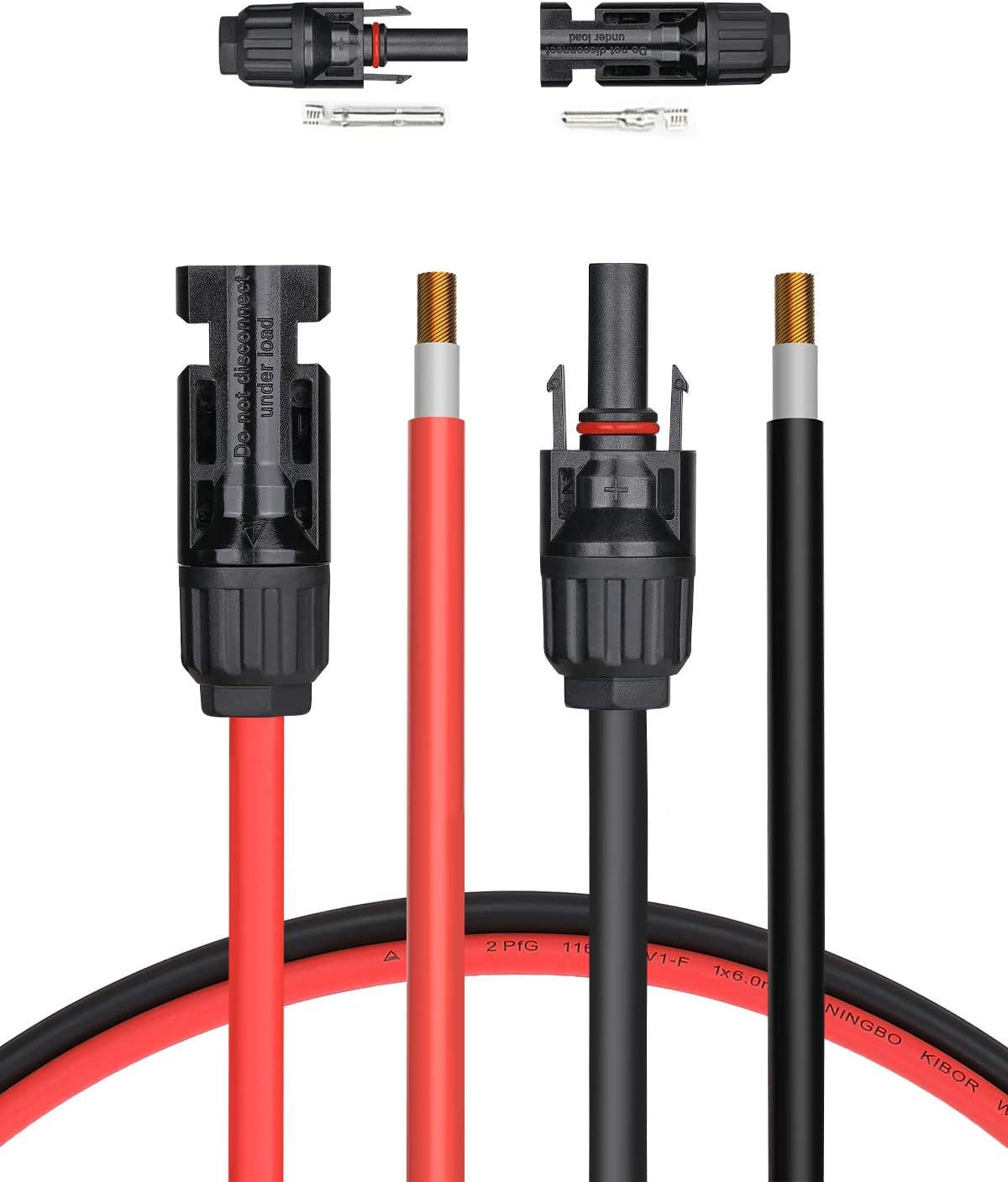 50 Feet 10AWG Solar Extension Cable with Female and Male Connector, Red and Black F4907