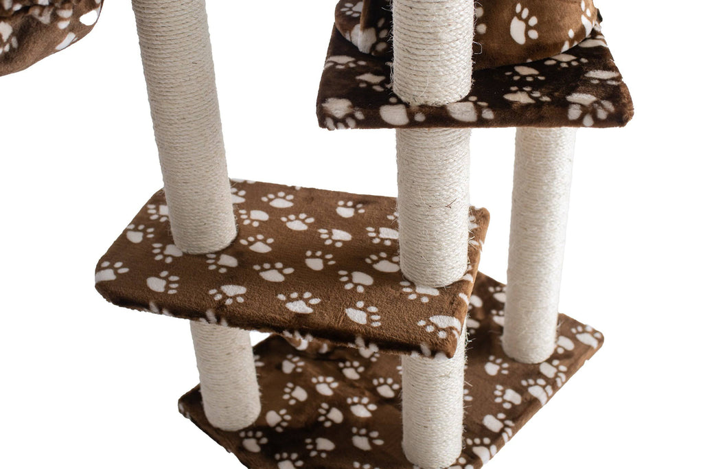 Saddle Brown/White Paw Print Cat Tree I513
