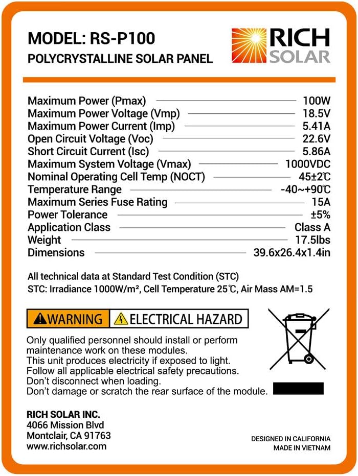 100 Watt 12 Volt Polycrystalline Solar Panel E30280