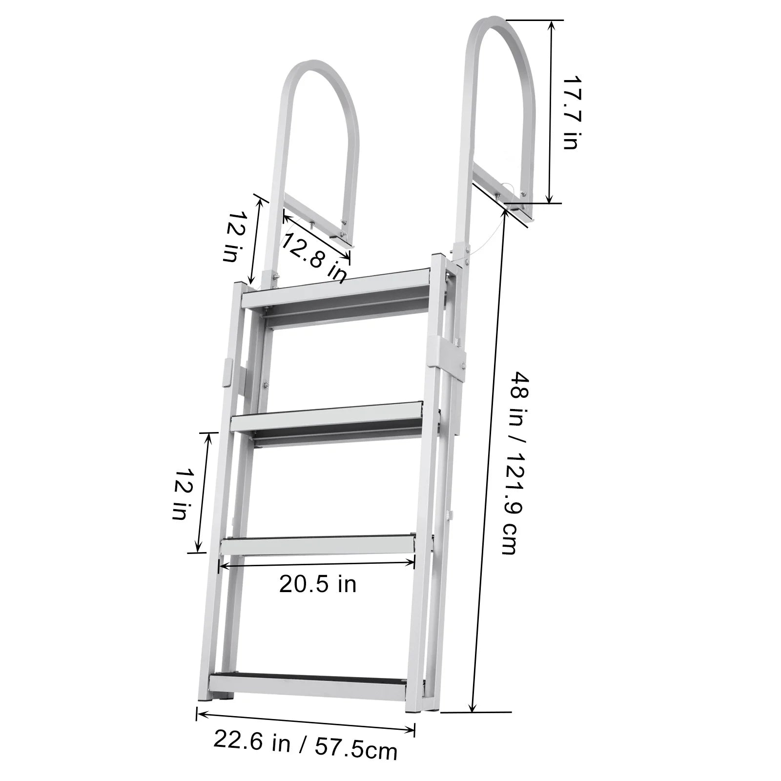 Aluminum Dock Ladder 55.1-67.1in Height Adjustable 4 Step Q1223