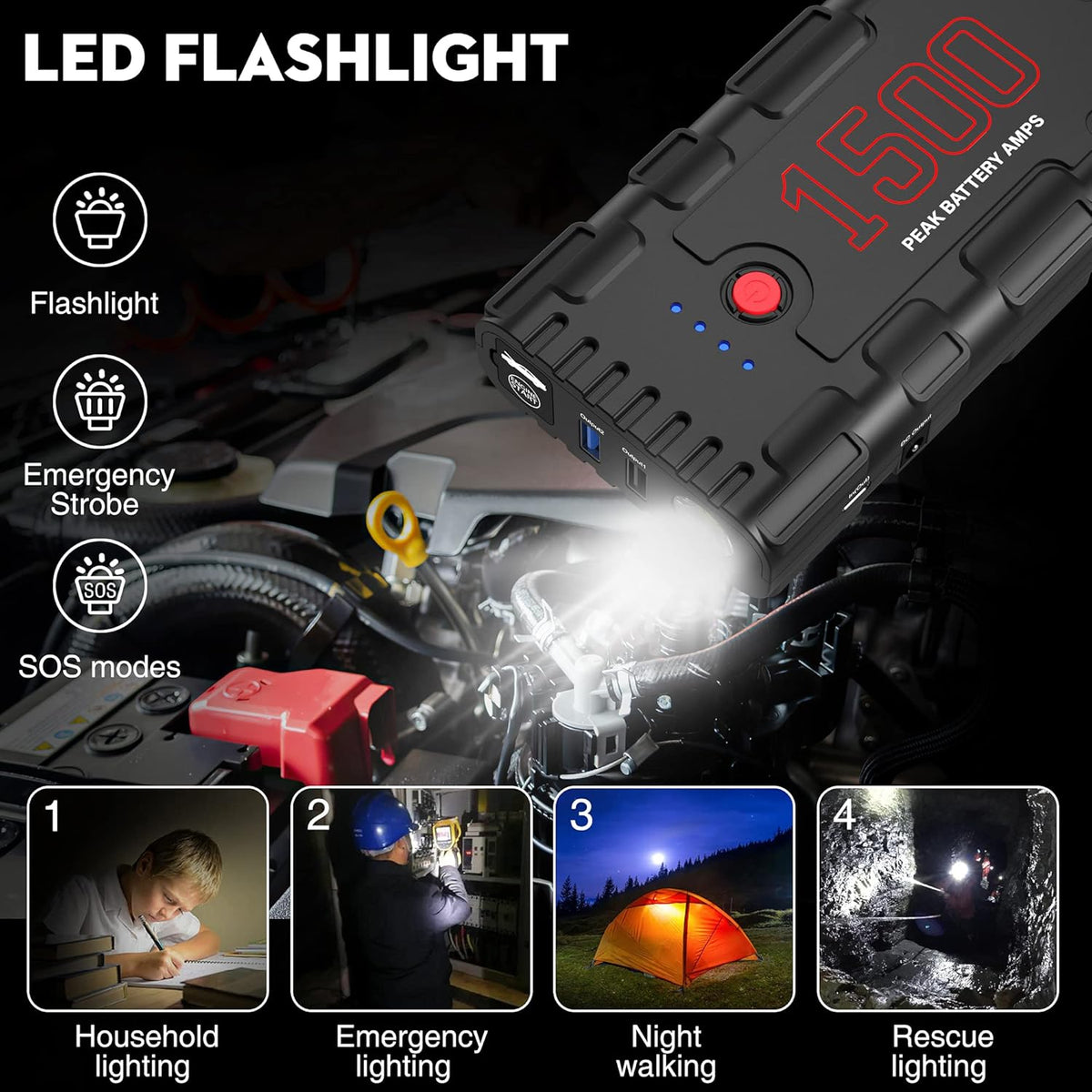 Car Jump Starter, 21800mAh 12V Portable Lithium Jump Box with LED Light E2295