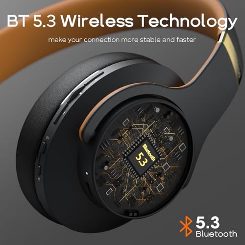Bluetooth Headphones Over Ear, 90 Hours Playtime, Wireless, Noise Isolating, HiFi Stereo, Black F435786