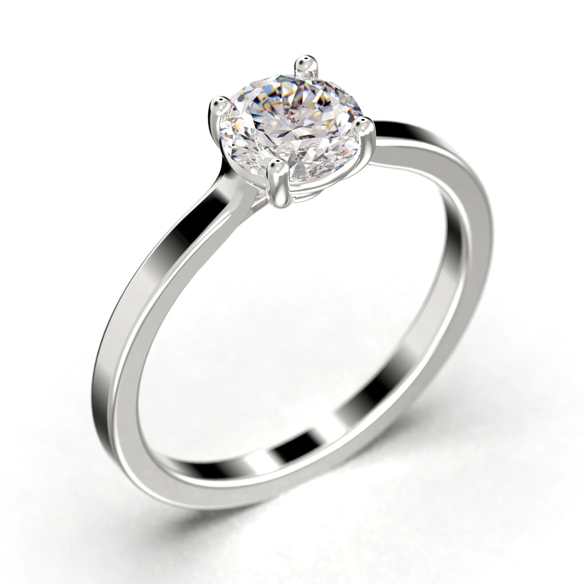 1.00 Carat Round Cut Diamond Moissanite Solitaire Engagement Ring in 10k Solid White Gold R61658