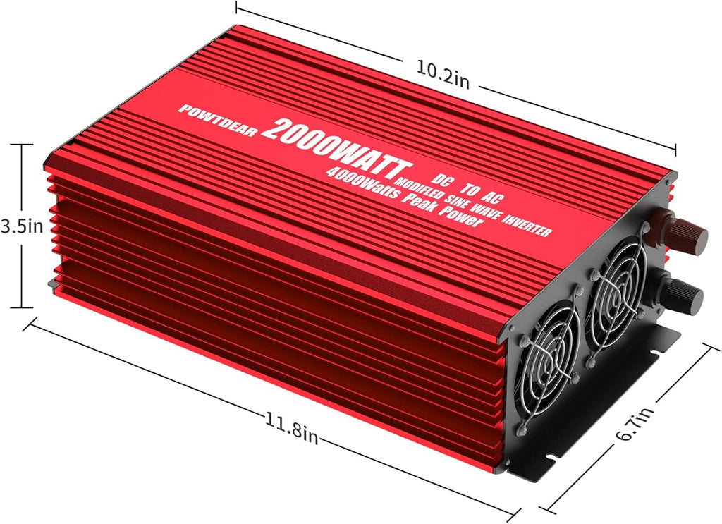 2000 Watt Power Inverter with 2.4A USB Ports 3 AC Outlets W966