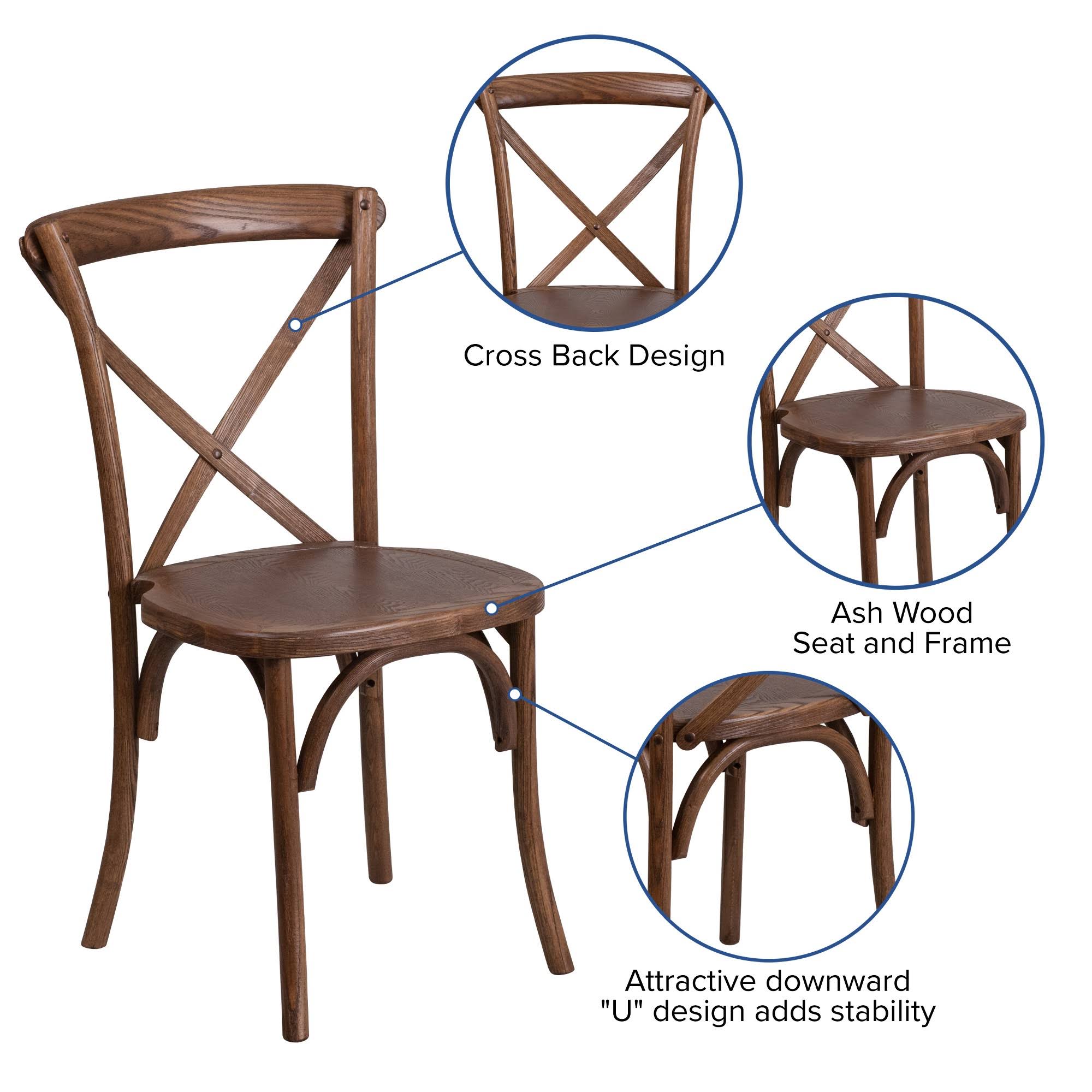 Stackable Wood Cross Back Chair, Pecan L111