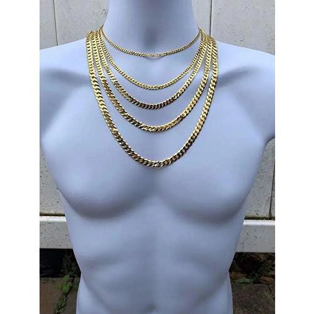 14k over solid 925 sterling silver flat cuban chain necklace V56064