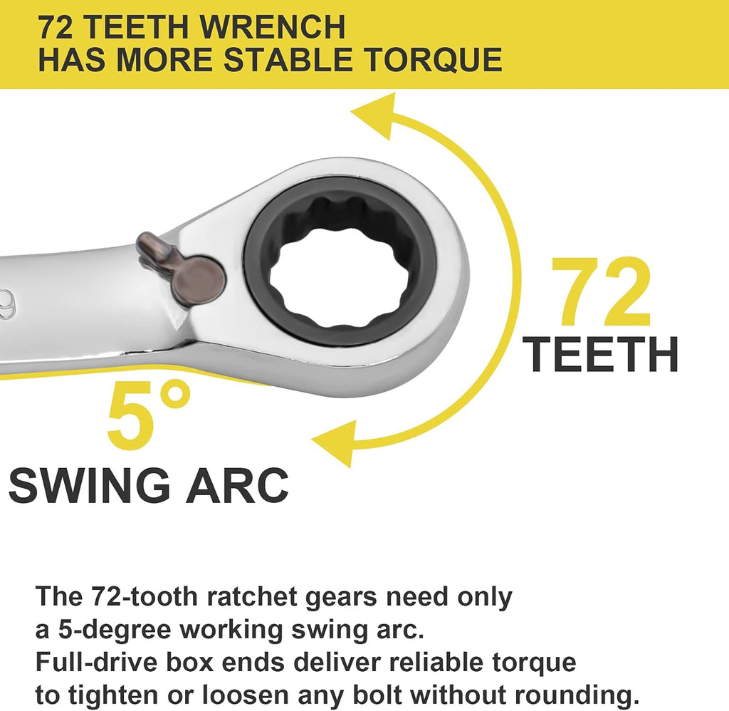 12-Piece Reversible Ratchet Combination Wrench Set, Metric, 8mm-19mm Chrome Vanadium Steel G432967