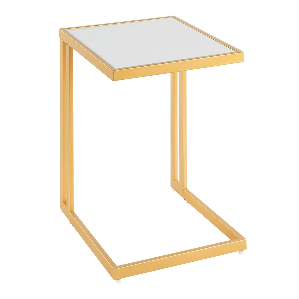 Gold Metal White Marble Side Table Y444