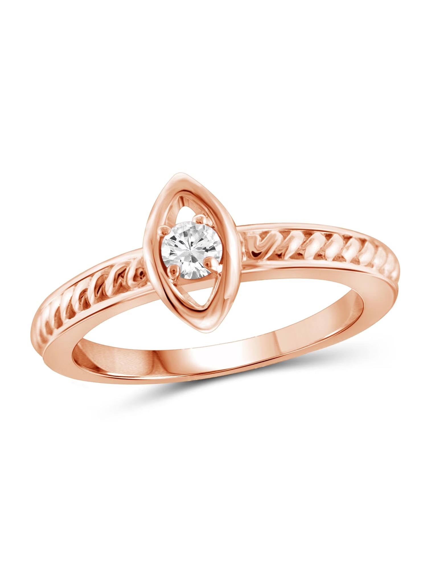 1/10 Carat White Diamond Ring Rose Gold Over Silver L276