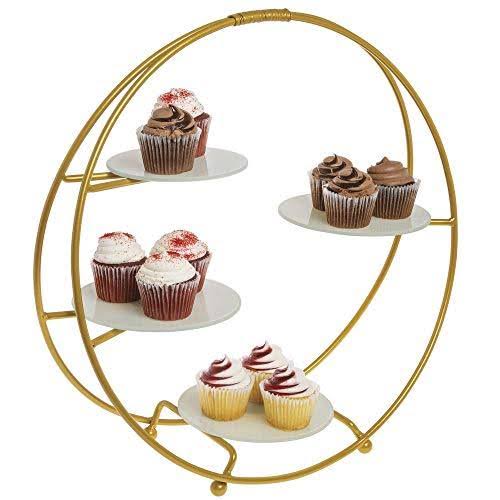 4 Tier Gold Round Stand with Frosted Glass Plates N156248