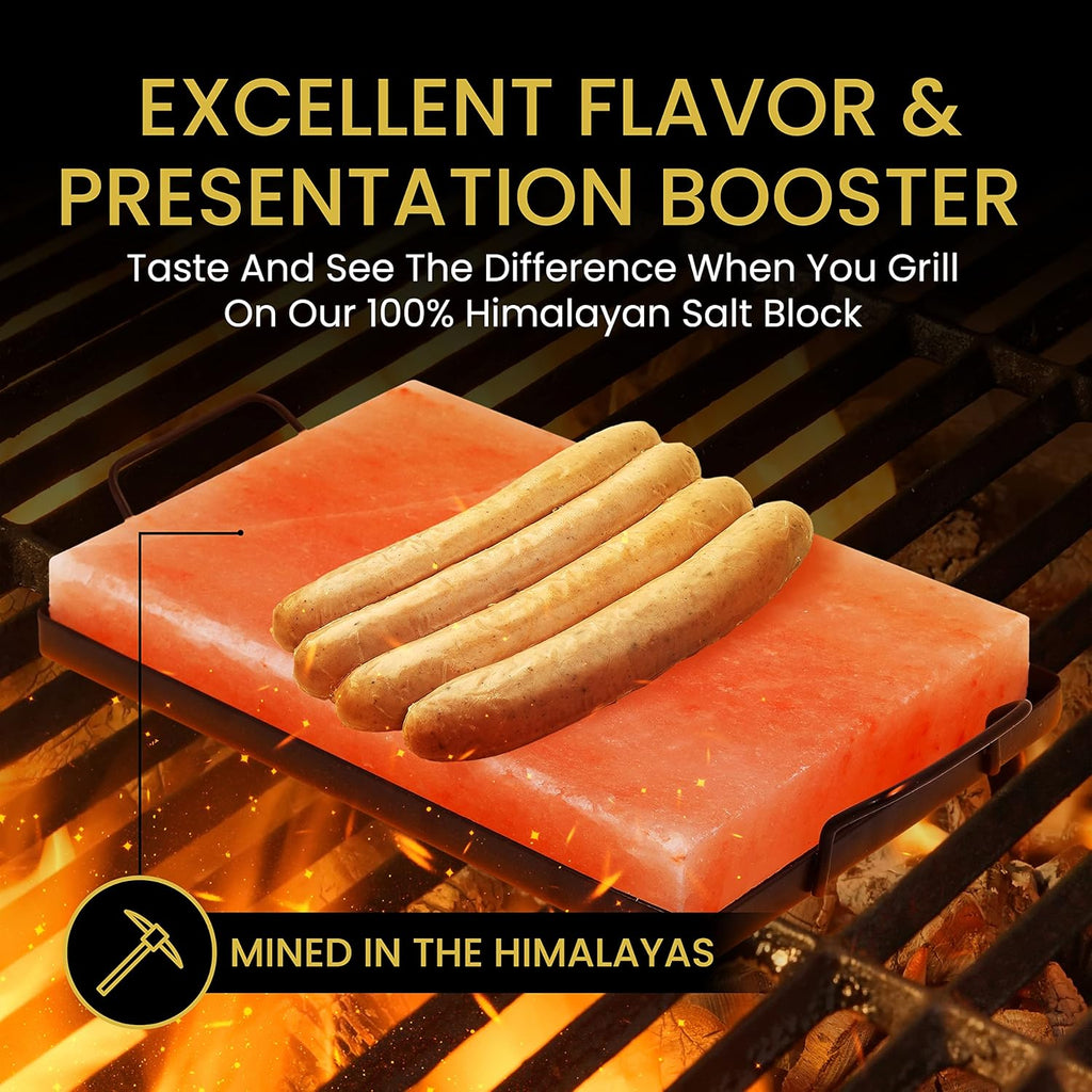 Himalayan Rock Salt Cooking Block with Metal Tray 12x8x1.5 inches 12lbs Kosher Food Grade Natural Pink Salt Pack of 2 V7005