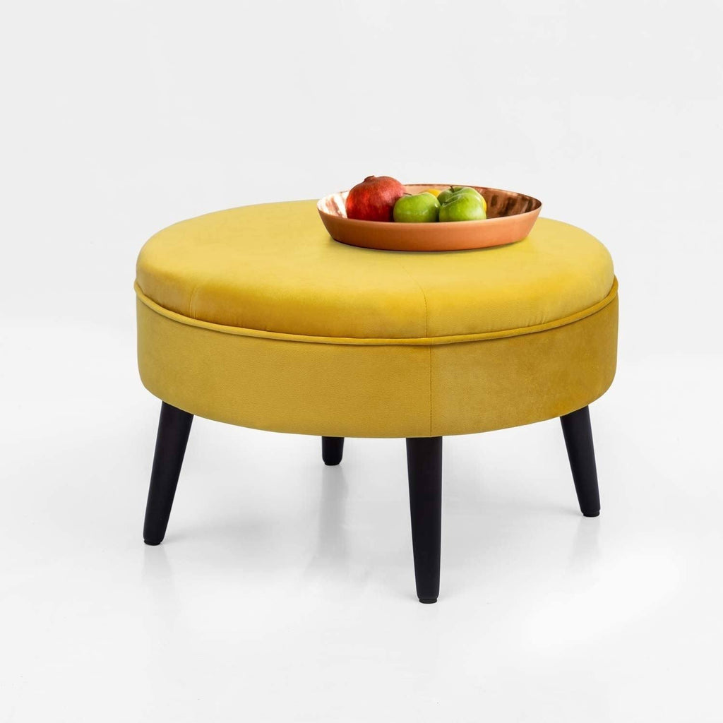 Yellow Round Tufted Fabric Ottoman Y61516