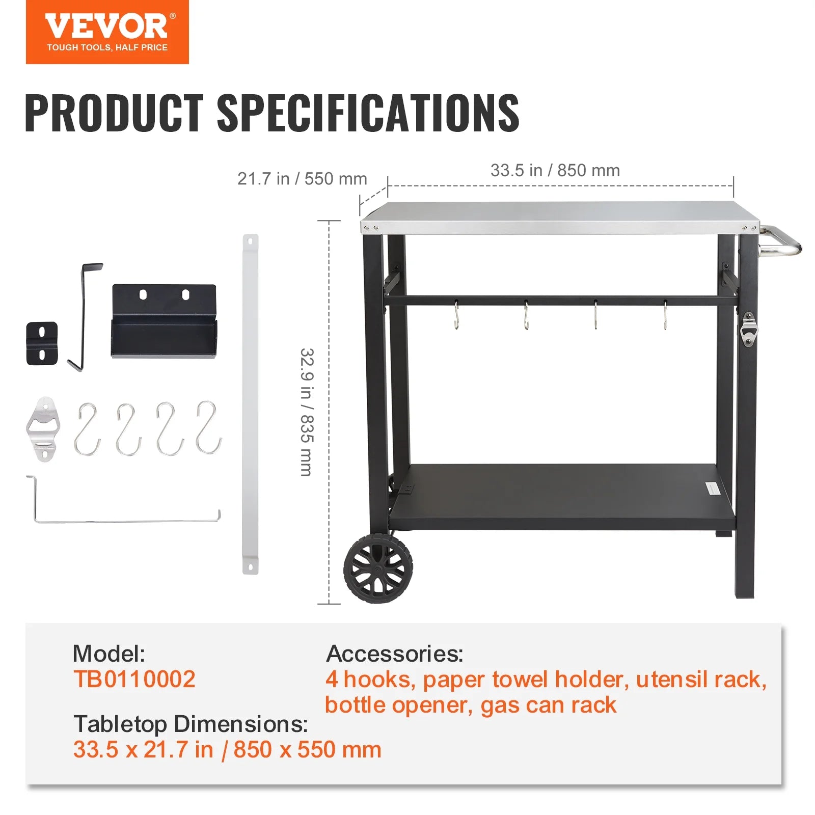 Outdoor Grill Dining Cart with Stainless Steel Table Top R400441