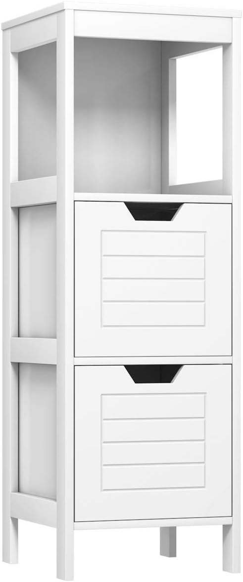 White Wooden Bathroom Floor Cabinet with 2 Adjustable Drawers, Pack of 2 O64550