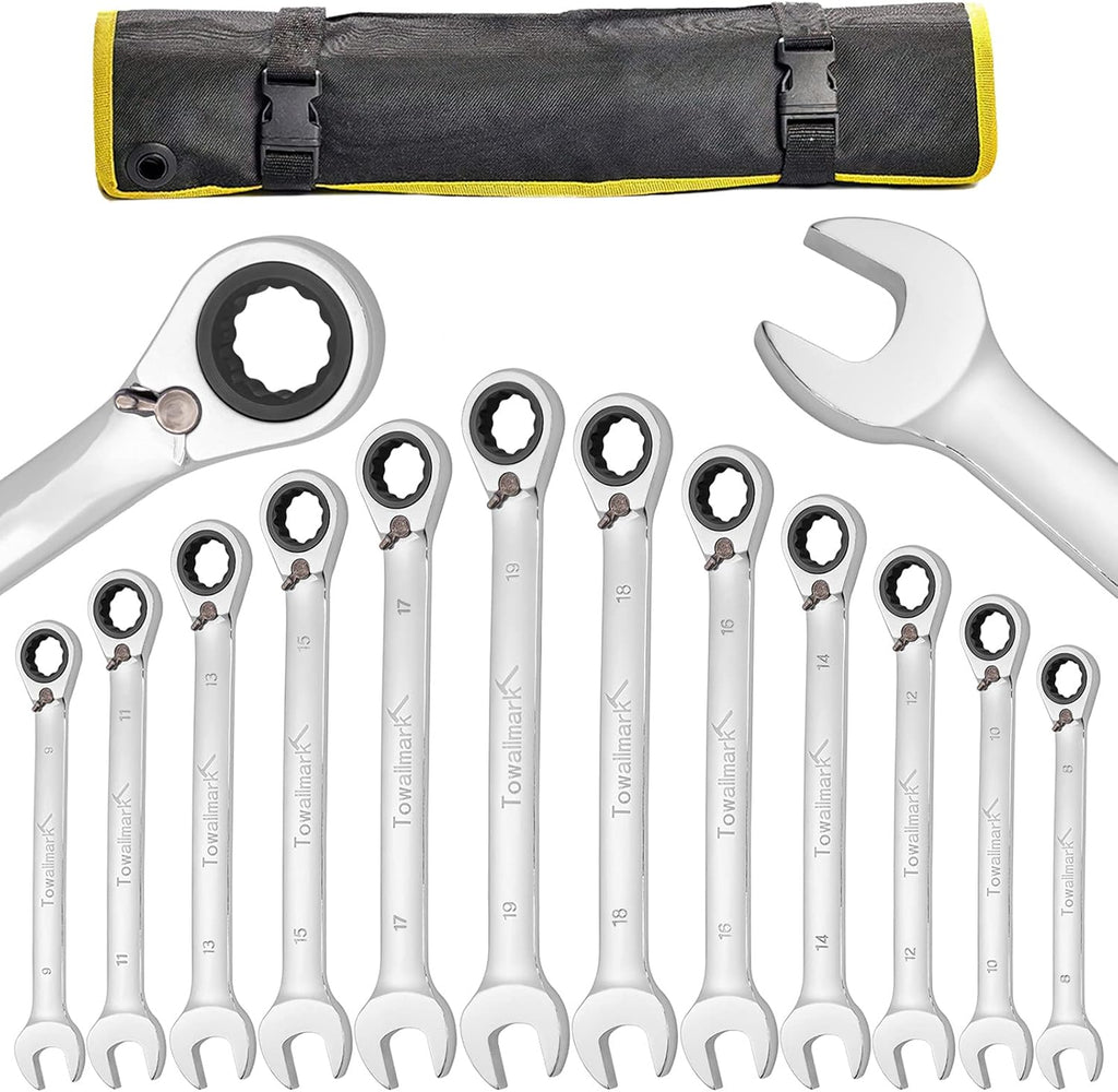 12-Piece Reversible Ratchet Combination Wrench Set, Metric, 8mm-19mm Chrome Vanadium Steel G432967