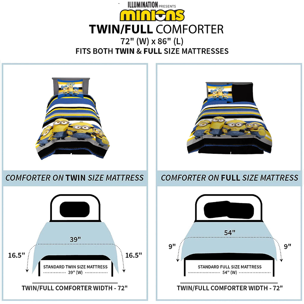 Reversible Blue and Yellow Kids Comforter and Sham Set H237