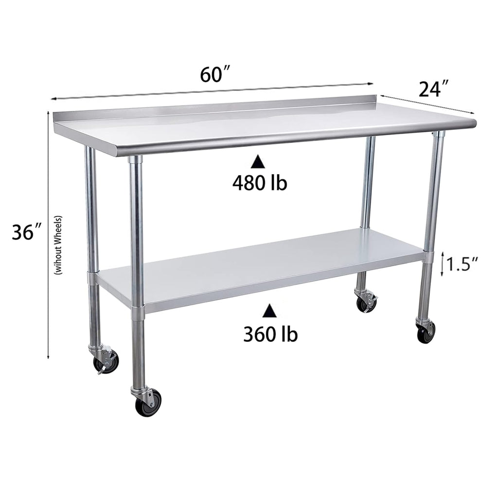Stainless Steel Table 24 x 60 Inches with Caster Wheels and Undershelf Z18934