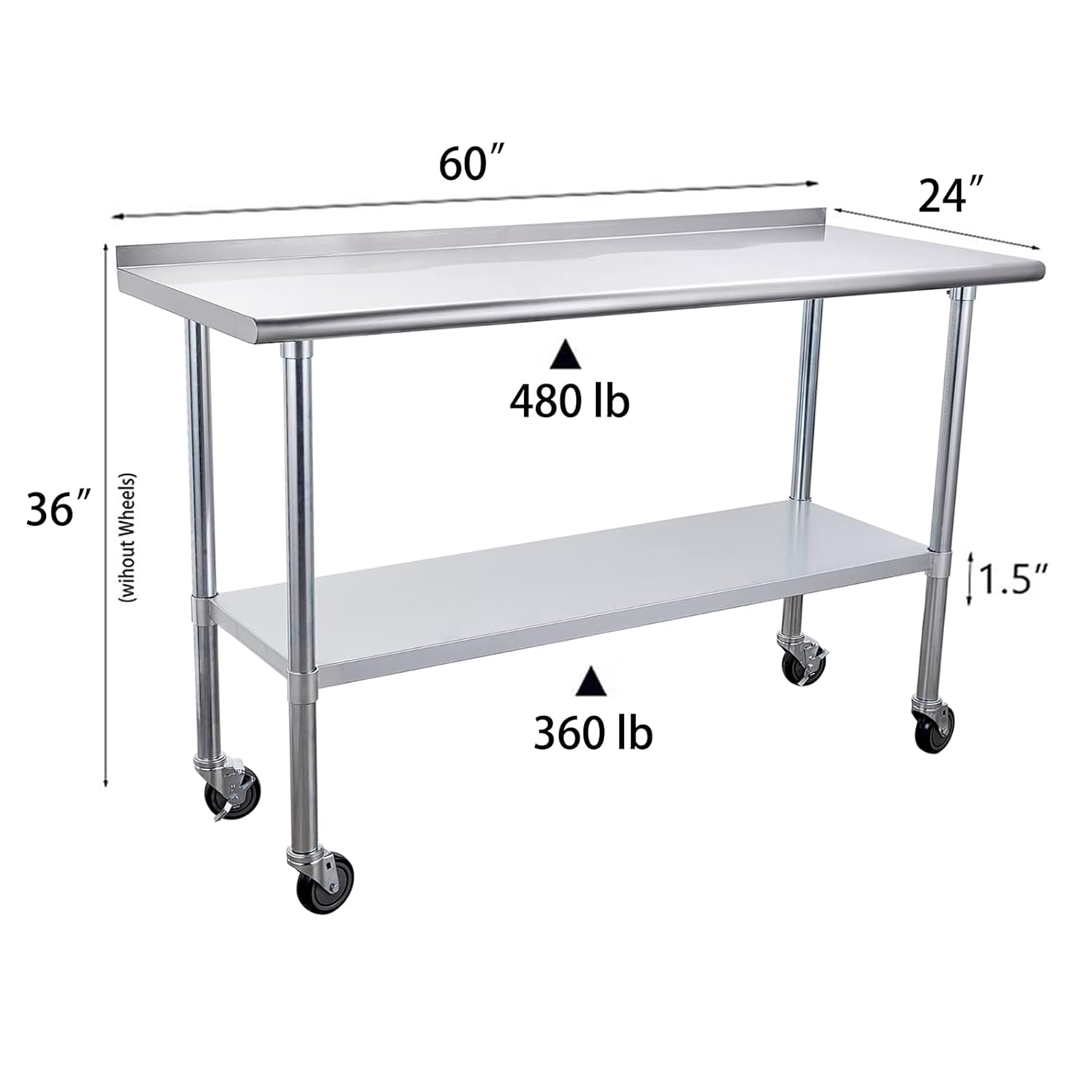 Stainless Steel Table 24 x 60 Inches with Caster Wheels and Undershelf Z18934